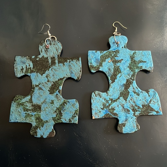 Blue & Black Puzzle Earrings - Picture 5 of 16